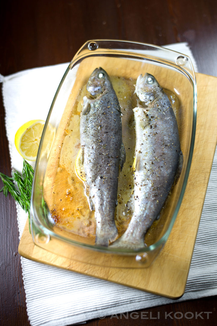 Forel met rozemarijn uit de oven