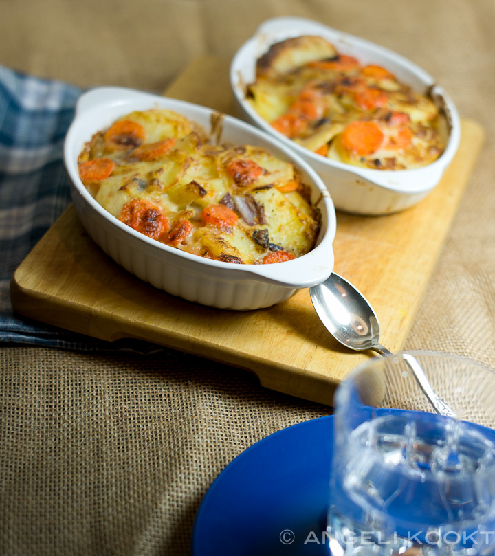 Aardappel-wortel gratin