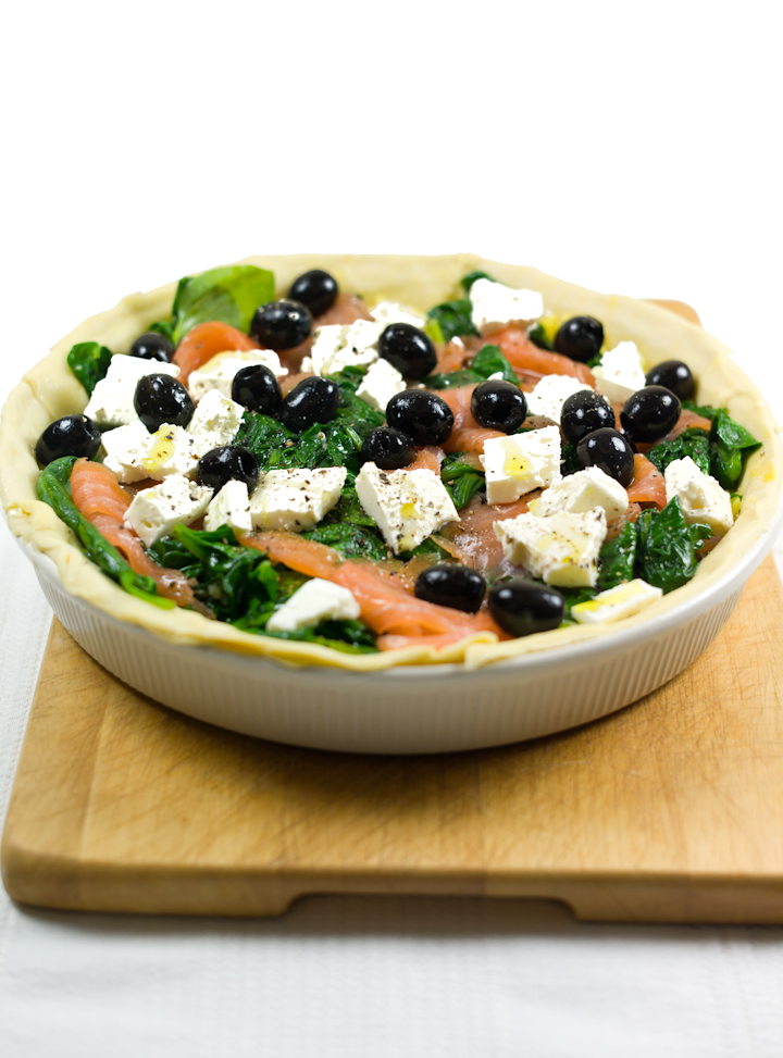 Spinazietaart met zalm en feta
