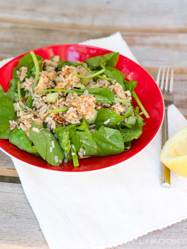 Zalm-rijstsalade met spinazie